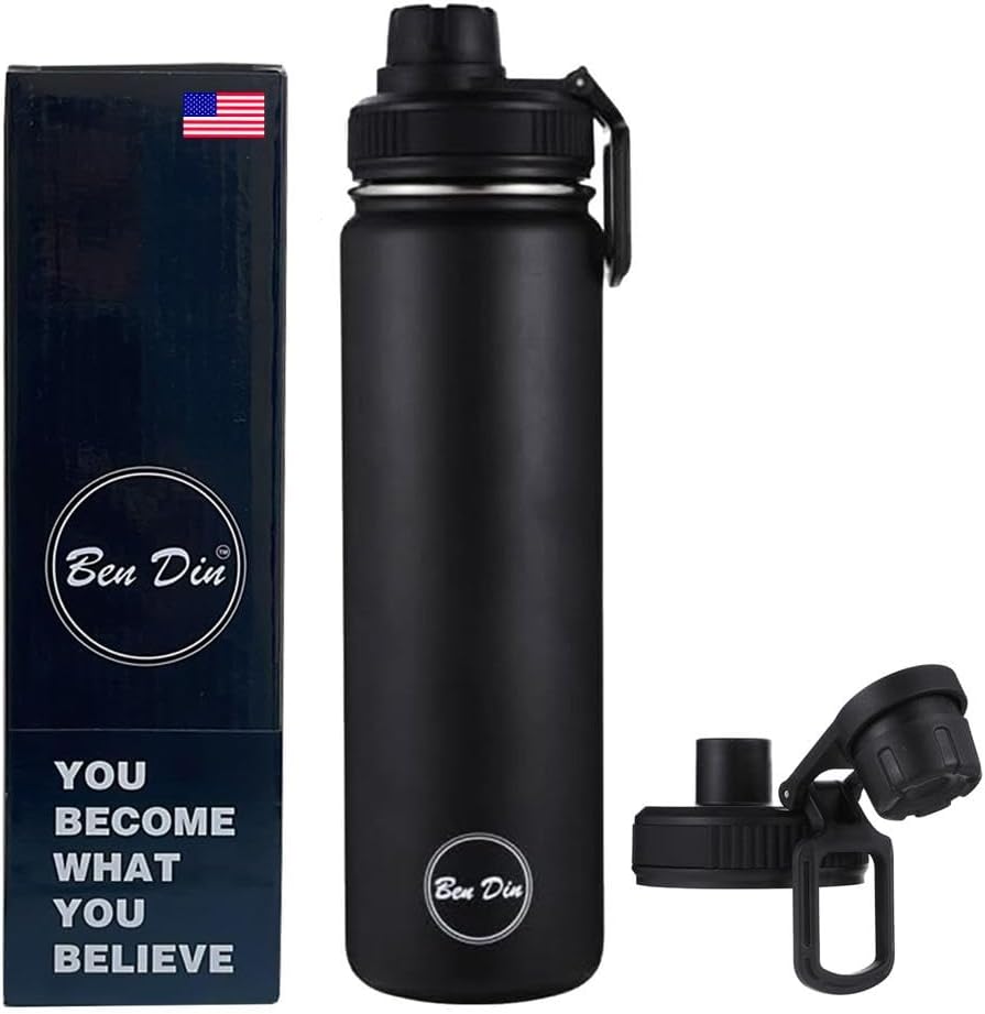 Ben DIN Coffee Thermos - Smart Sports Water Bottle with LED Temperature Display, Black