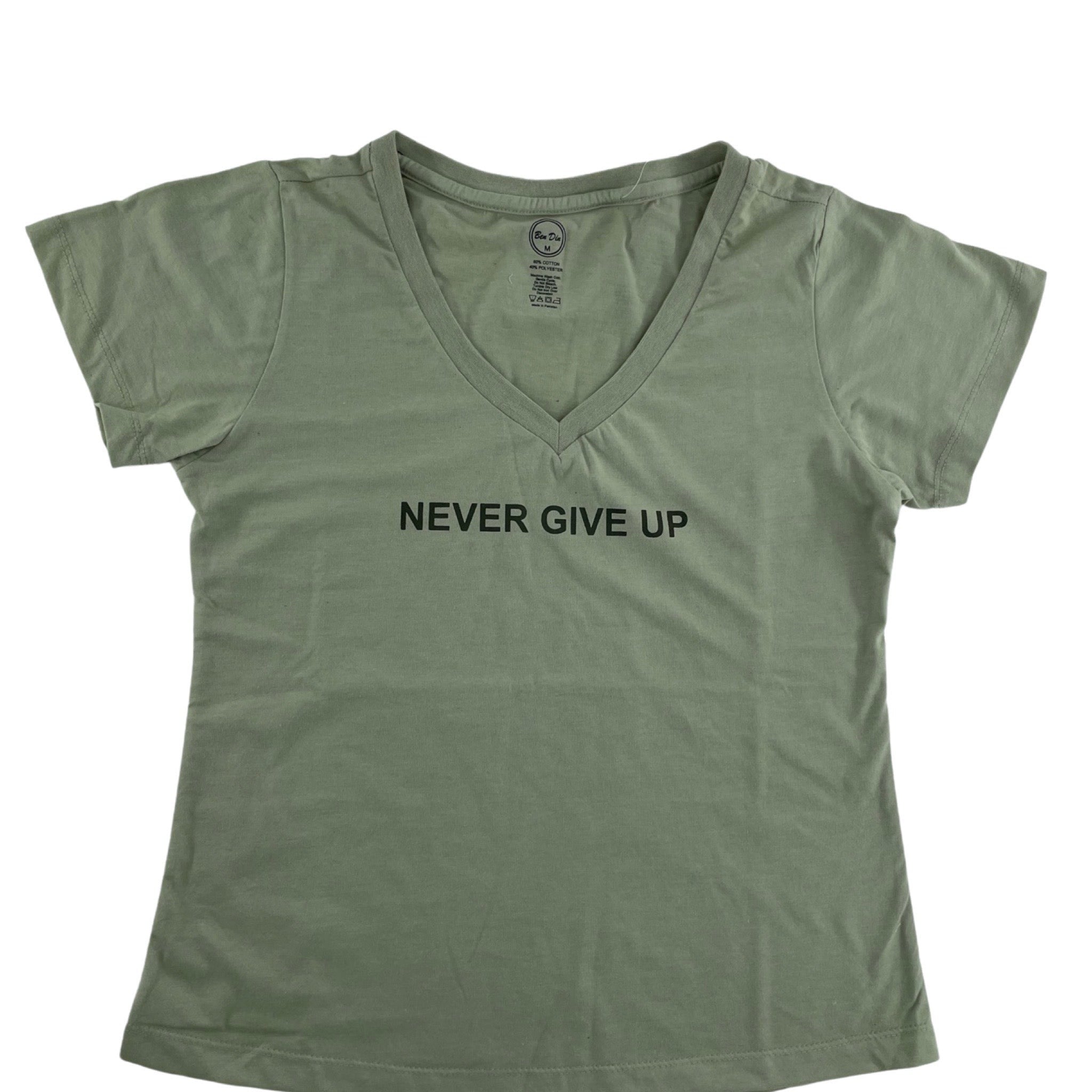 Never Give Up Tee Short Sleeves - V Neck Pleated T-Shirts